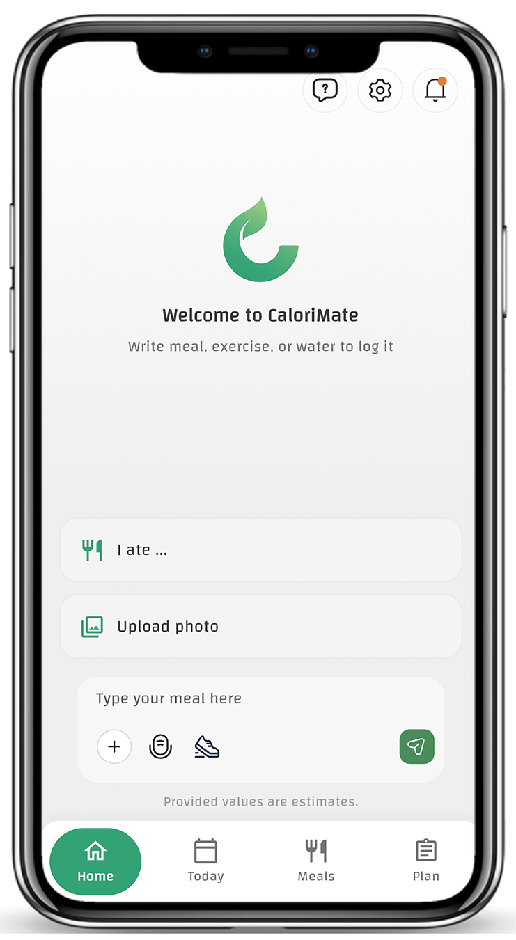 CaloriMate meal logging screen