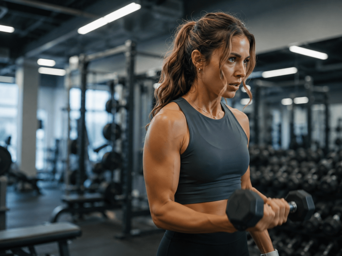 Woman tracking fitness and diet progress with CaloriMate Premium