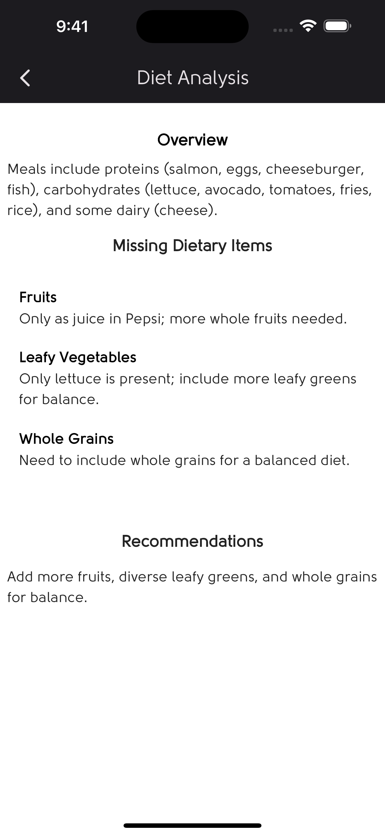 AI Nutrition Analysis