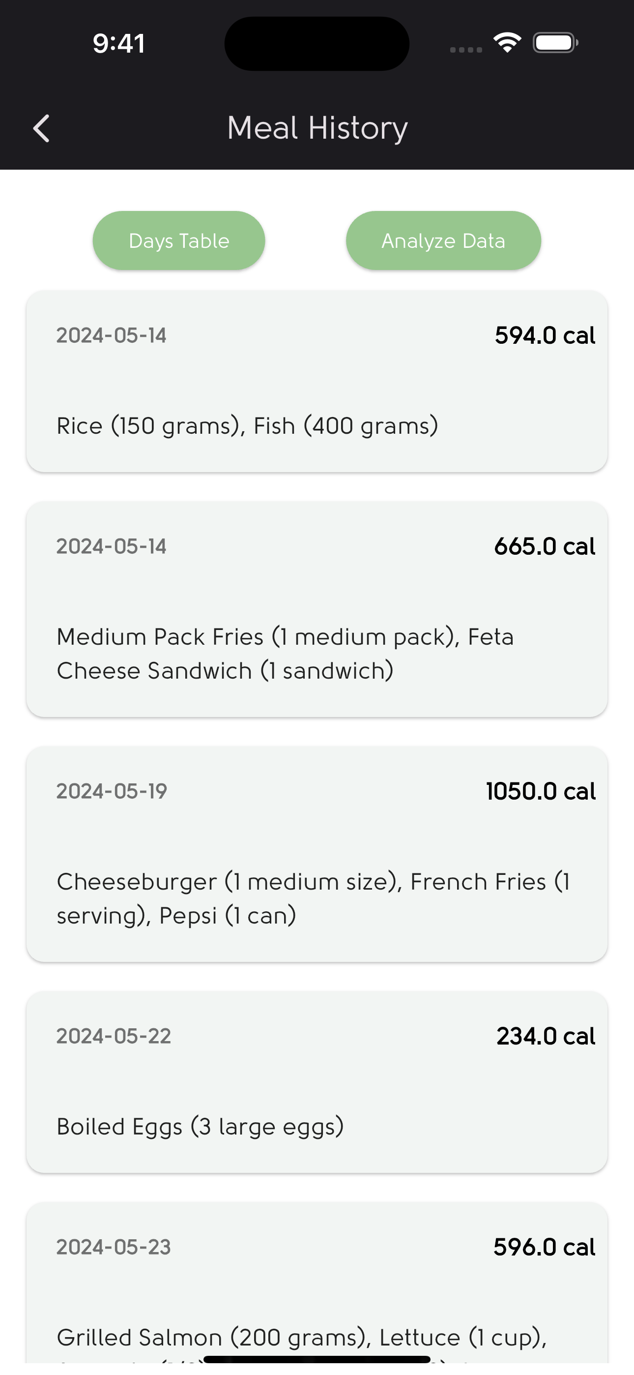 Foods Calories Calculator